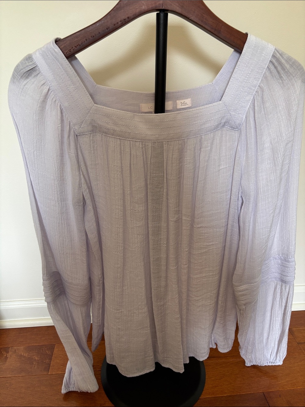 LC Lauren Conrad Lavender Gray Square Neck Blouse Womens‎ XS Long Sleeve Top